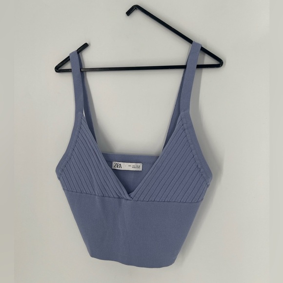 Zara Ribbed Knit Deep V Neck Cropped Tank - Picture 2 of 5